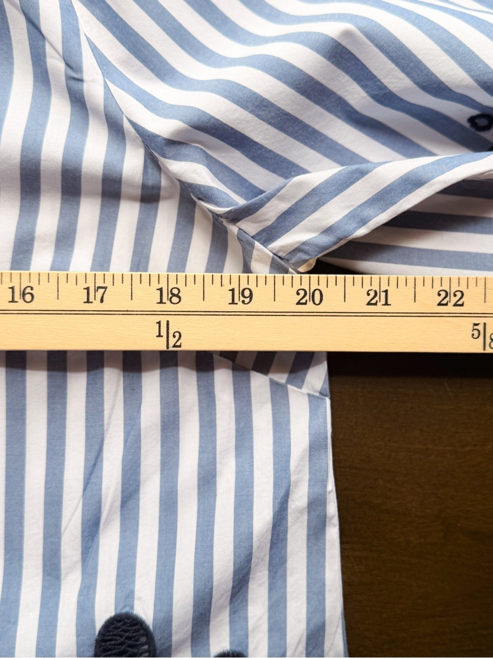 LOFT Blue and White Striped Embroidered Flutter-Sleeve Blouse - Picture 6 of 8